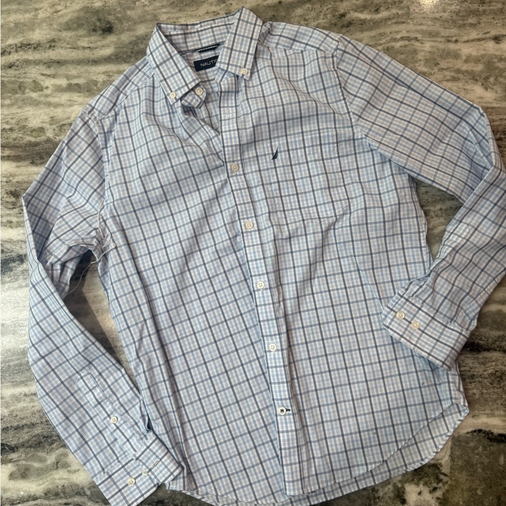 Nautical men’s dress up button down shirt size small